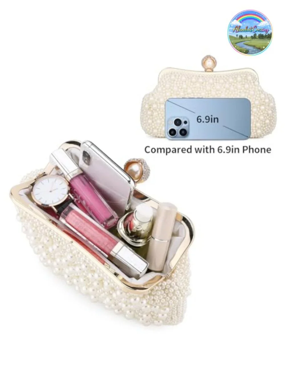Pearl Clutch Bag with Crystal Beads Evening Wedding Clutch Handmade